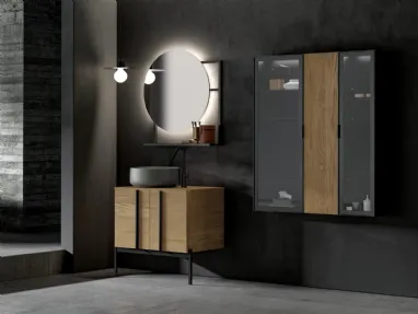 Free-standing floor bathroom cabinet Sidéro 05 in natural oak essence by Birex.