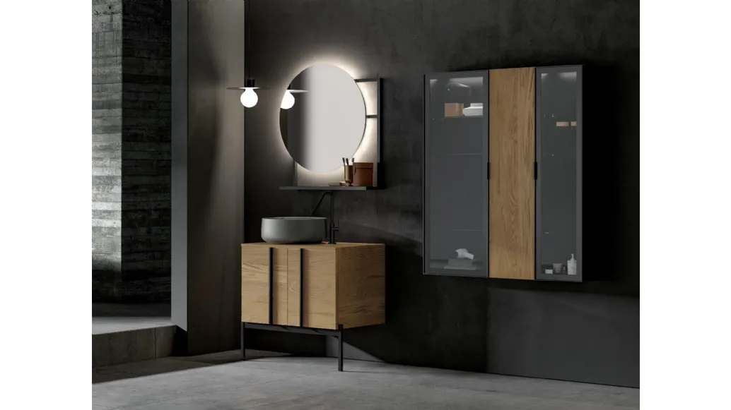 Free-standing floor bathroom cabinet Sidéro 05 in natural oak essence by Birex.