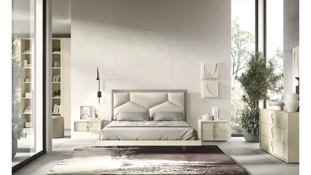 Alcor G13 bed with upholstered fabric headboard by Moretti Compact Giorno Notte.