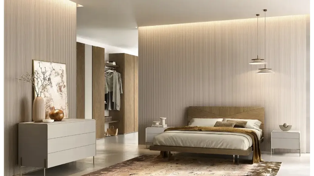 Apollo V13 bed in tobacco-stained oak veneer by Moretti Compact Day Night.