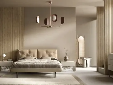 M16 Cross Bed with upholstered fabric headboard by Moretti Compact Giorno Notte.