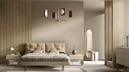 M16 Cross Bed with upholstered fabric headboard by Moretti Compact Giorno Notte.