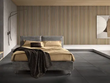 Bed with wooden structure covered in fabric with adjustable headboard Form by Bside