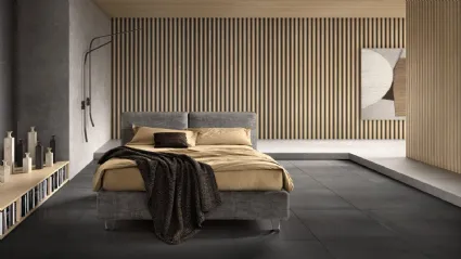 Bed with wooden structure covered in fabric with adjustable headboard Form by Bside