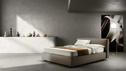 Upholstered fabric bed with Relaxed headboard by Bside.