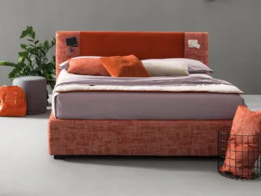 Double bed in fabric with Rift headboard by Bside.