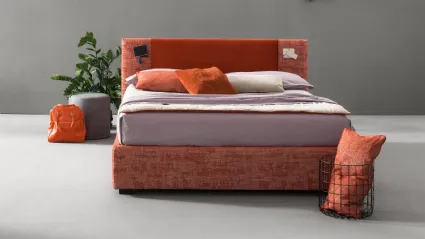 Double bed in fabric with Rift headboard by Bside.