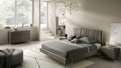 Rigel V12 bed with fabric headboard by Moretti Compact Giorno Notte.