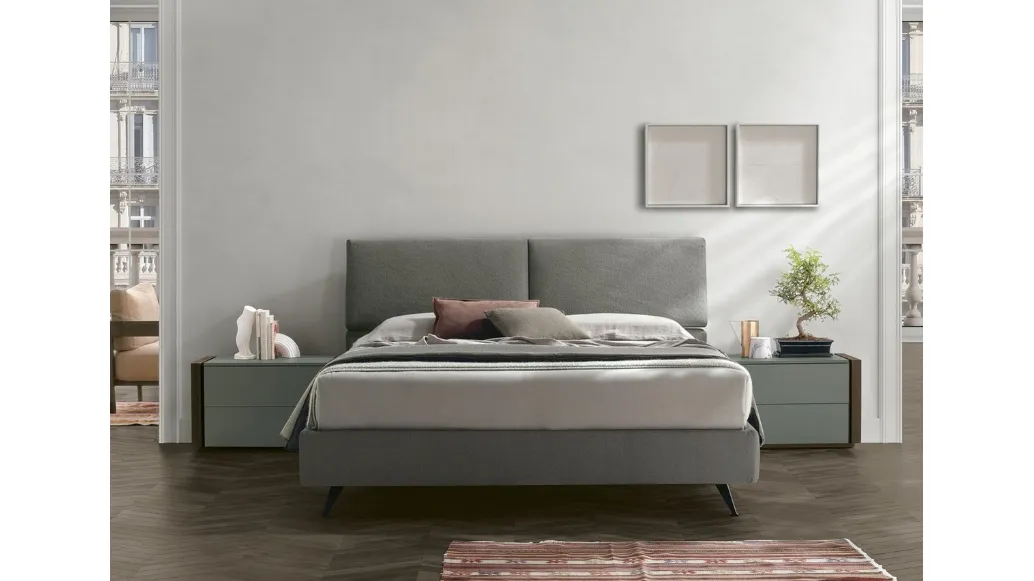 Upholstered fabric bed set by Tomasella.