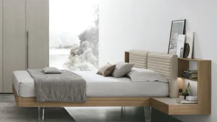 Bed Yuki in material walnut with headboard in eco-leather by Tomasella.