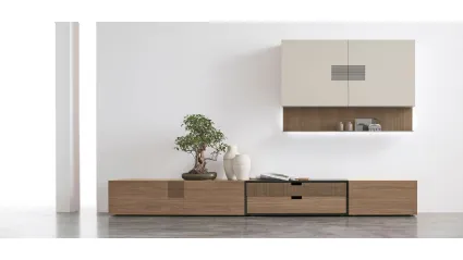 Equipped wall in amber walnut CDF TIME UNIT TI 103 by Tomasella.