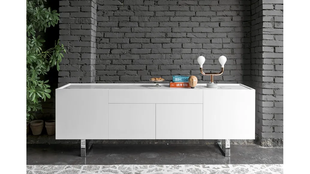 Calligaris White Lacquered Horizon Sideboard.