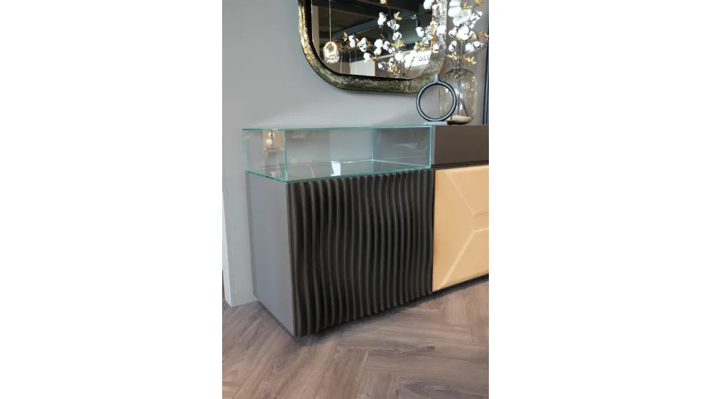 Wave sideboard with wavy wooden fronts by Ozzio.