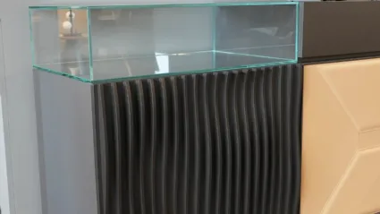 Wave sideboard with wavy wooden fronts by Ozzio.