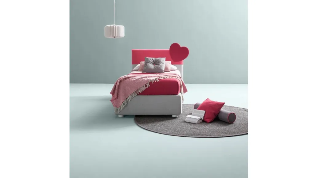 Single bed in fabric with headboard with Bside Plain heart