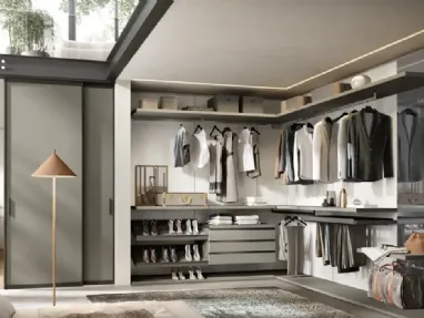 Gemini G221 walk-in closet in melamine resin and stone lacquer by Moretti Compact Giorno Notte.