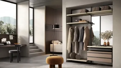 Orion O421 wardrobe in ash wood and lacquered pink colorado by Moretti Compact Giorno Notte.