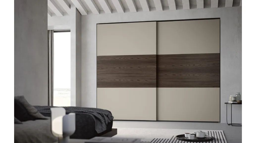 Wardrobe with Max4 sliding door in matte lacquered finish and essence by Fimar.